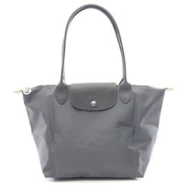 Bolsa Tote M Le Pliage Green em lona e couro Longchamp Cinza