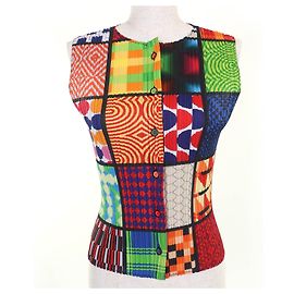 Issey Miyake PLEATS PLEASE Melhor camiseta sem mangas com estampa total Multicor
