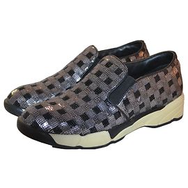 Pinko sneakers black and silvery sequins leather 41 IT Black Silvery