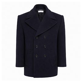 Saint Laurent Peacoat Navy Blue Wool Herringbone Blue