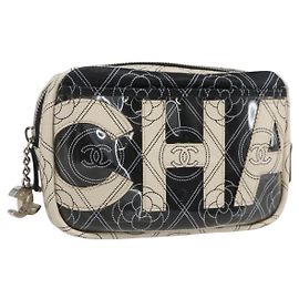 Chanel Logo Camera Case Clutch Printed Coated Canvas Black
