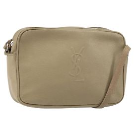 Saint Laurent Bolso de Hombro de Cuero Beige Plata Auth ka1059 Plata Beige