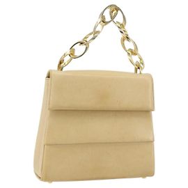 Sac à main chaîne en cuir beige doré Auth 158714 de Salvatore Ferragamo Beige Doré