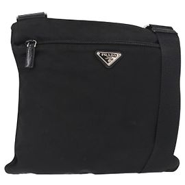 PRADA Shoulder Bag Nylon Black Silver Auth am9977 Black Silvery