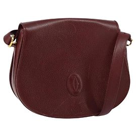 Bolsa de Ombro Cartier em Couro Bordeaux Dourado Auth 160732 Dourado Bordeaux