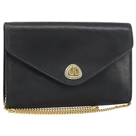 Borsa a spalla con catena Christian Dior in pelle nera e oro Auth bs31815 Nero D'oro