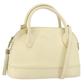 VALENTINO Bolsa de mão em couro 2 em 1 Bege Ouro Auth bs32064 Bege Dourado