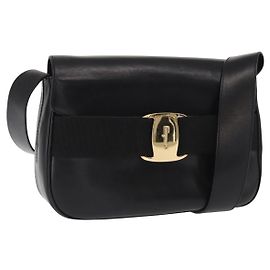 Sac à épaule Vala en cuir noir et or Auth BA9016 de Salvatore Ferragamo Noir Doré