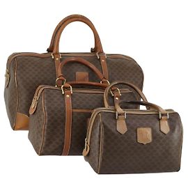 Céline CELINE Macadam Canvas Bag PVC 3 Set Brown Auth mr1693 Brown