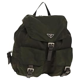 PRADA Backpack Nylon Khaki Silver Auth 157774 Silvery Khaki