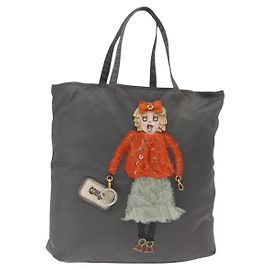 PRADA Tote Bag Nylon Gray Silver Auth bs32079 Brown Silvery