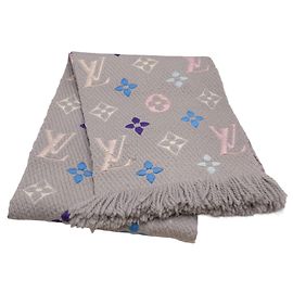 Xale de lã-seda cinza e rosa Louis Vuitton Marrom Rosa