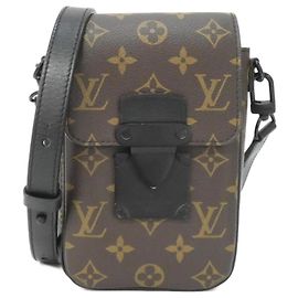 Portefeuille vertical portable S-Lock Monogram Macassar de Louis Vuitton Marron Noir