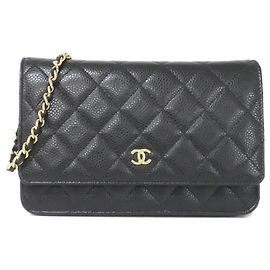 Chanel Timeless Classic Chain Wallet Black Dark red