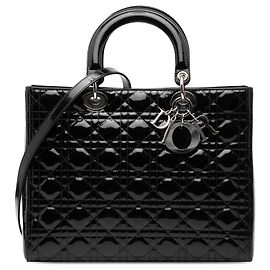 Dior Schwarz Große Lackleder Cannage Lady Dior Schwarz