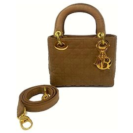Bolsa Mini Lady Dior em lona bege com alça Bege