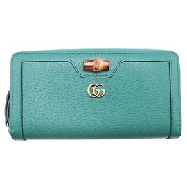 Cartera larga de bambú con logo Double G de Gucci Verde