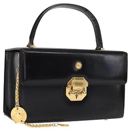 Bolsa de mão Gianni Versace em couro preto e dourado Auth BA9131 Preto Dourado