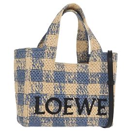 LOEWE Handtasche Raffia 2way Hellblau Silber Auth 158951SAV Silber Hellblau