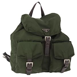 PRADA Backpack Nylon Khaki Silver Auth 147077 Silvery Khaki