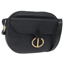 Borsa a Spalla Christian Dior in Pelle Blu Navy Oro Auth ka1151 D'oro Blu navy