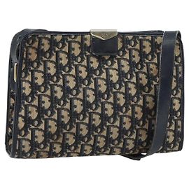 Borsa a Spalla in Tela Trotter Christian Dior Blu Navy Oro Auth 158697 D'oro Blu navy