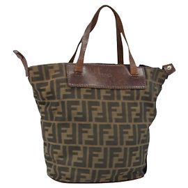 FENDI Zucca Canvas Handtasche Schwarz Braun Auth 158459 Braun Schwarz