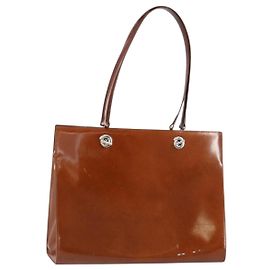 CARTIER PANTHERE Tote Bag Lackleder Braun Silber Auth 158387 Braun Silber