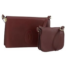 CARTIER Sac à épaule Must Line Cuir 2 Set Bordeaux Or Auth mr1722 Doré Bordeaux
