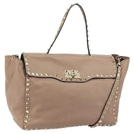 Bolsa Tote de Couro com Estampas VALENTINO 2em1 Bege Dourado Auth am10102 Bege Dourado