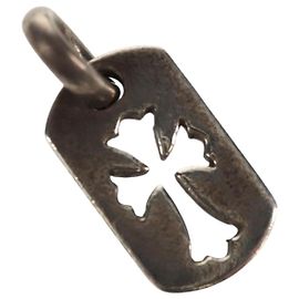 Dog Tag Anhänger mit Tiny Cutout Kreuz aus Ag925 Silber von Chrome Hearts Auth 157994SAM Silber