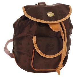MCM Logogram Vicetos Backpack Nylon Brown Gold Auth 158482 Brown Golden