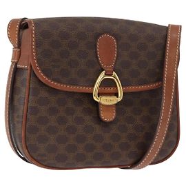 Céline Bolsa de Ombro em Lona Macadam CELINE em Couro PVC Marrom Dourado Auth BA9074 Marrom Dourado