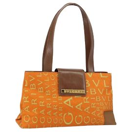 Bulgari Bolsa Tote BVLGARI em nylon e couro laranja dourado Auth bs32037 Dourado Laranja
