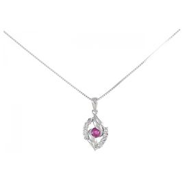 Autre Marque Platinum Ruby Diamond Necklace Red