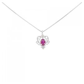 Autre Marque Au750 White Gold Ruby Diamond Necklace Silvery