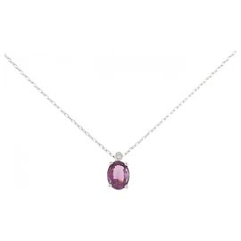 Autre Marque Platin Granat Diamant Halskette Rot