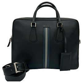 Bolso de negocios Prada en Saffiano negro a rayas Negro