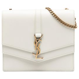 Saint Laurent White Medium Leather Monogram Sulpice Crossbody White