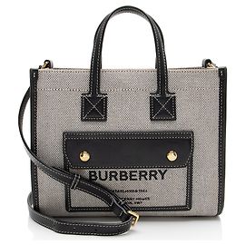 Burberry Canvas Freya Horseferry Mini Tote Black