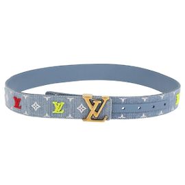 LOUIS VUITTON Monogram Denim CeintureLV New Wave Belt Blue M0146 Auth 159446SM Blue