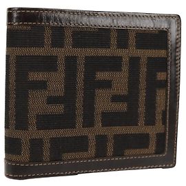 FENDI Zucca Canvas Compact Wallet Black Brown Auth 158171V Brown Black