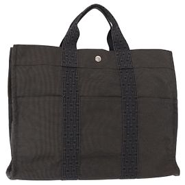 Hermès HERMES Her Line MM Hand Bag Canvas Gray Silver Auth mr1717 Brown Silvery