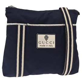 GUCCI Shoulder Bag Nylon Navy Silver 189662 Auth ka1054 Silvery Navy blue