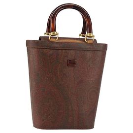 Bolso ETRO de cuero PVC marrón dorado Auth 158389 Castaño Dorado