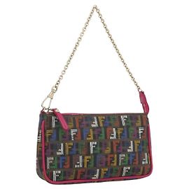 FENDI Zucchino Canvas Accessory Pouch Multicolor Gold Auth 159466V Multiple colors Golden