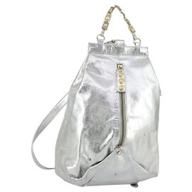 Gianni Versace Backpack Leather Silver Gold Auth am9831 Silvery Golden