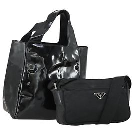 Borsa a Spalla PRADA Nylon Smaltato 2 Set Nero Auth ar13916 Nero