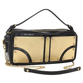 Borsa a Spalla Miu Miu Catena Smalto 2 in 1 Nero Oro Auth 159323V Nero D'oro