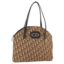 Christian Dior Trotter Canvas Tote Bag Beige Gold Auth 158084 Beige Golden
